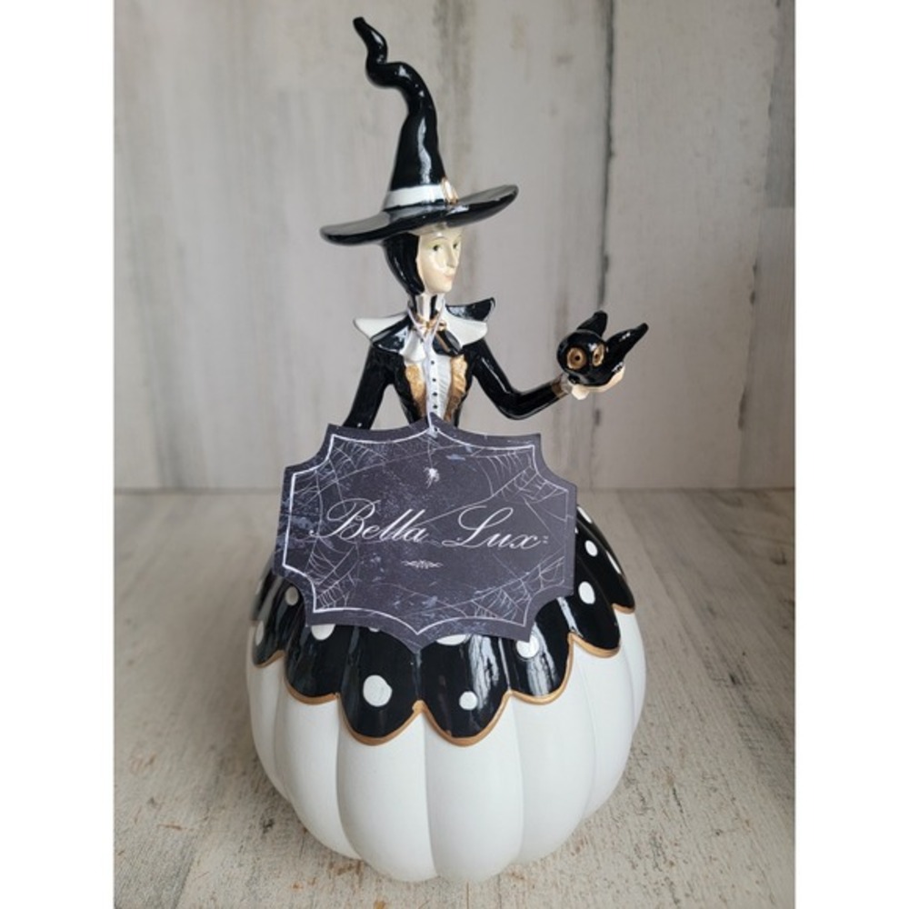 Bella Lux NEW white unique witch pumpkin Halloween home decor figure